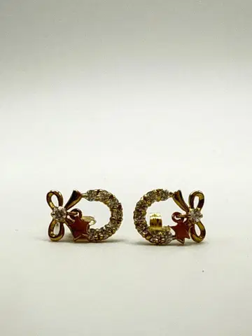 리본과 별 디자인 10K 골드 귀찌