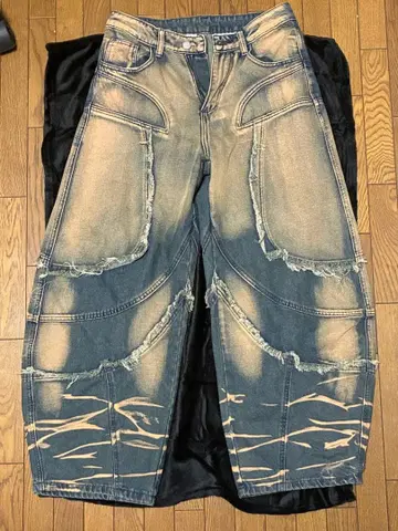 00s archive 데미지 가공 와이드 데님 팬츠