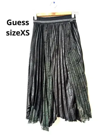 컨디션 최상 Guess 게스 플리츠 롱 스커트 레이스 블랙 x 그린 XS