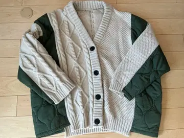 ABITOKYO 이소재 도킹 니트 퀼팅 가디건 아우터