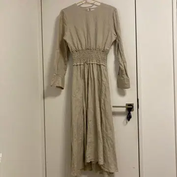 Mila Owen 린넨 100% 셔링 허리 원피스 베이지