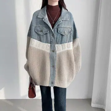 ABITOKYO 니트 이소재 데님 자켓 아우터