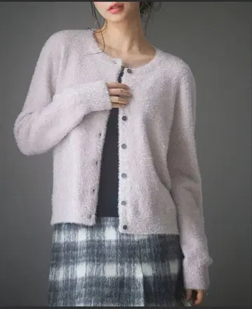 세존드파피용 2way 털 길고 라메가 들어간 니트 가디건 핑크