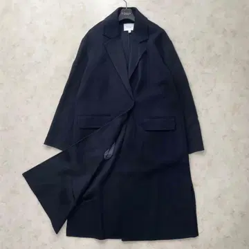 [미사용급] 뷰티앤유스 맥시 길이 울 리버 코트 프리 네이비