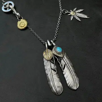 실버 925 남성용 초커 이글 페더 터콰이즈 마리화나