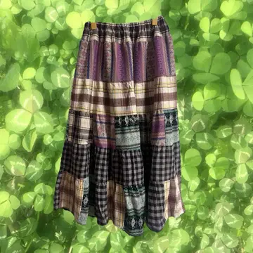 모리걸 페어리 그런지 00s 패치워크 패턴 플레어 스커트