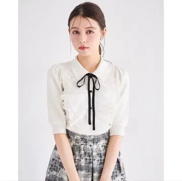 tocco closet 옷깃 & 리본 포함 레이스 프릴 장식 니트 풀오버