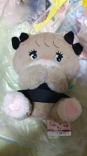 mikko 모카 봉제 인형 블랙 리본