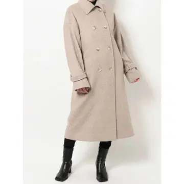 베이지 더블 브레스트 롱 코트