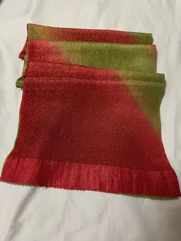 새상품급 빨간색 그린 그라데이션 금실 라메 오비 장식 천 크리스마스