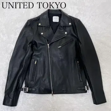 UNITED TOKYO 블랙 램 가죽 더블 라이더스 자켓
