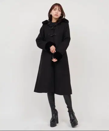 로얄 파티 퍼 부착 롱 더플 코트