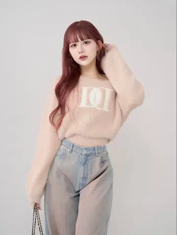 다리치 DD 로고 원숄 니트탑 핑크