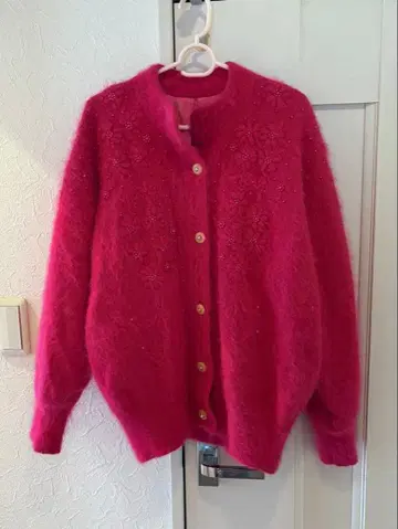 vintage 빈티지 핑크 꽃무늬 자수 모헤어 가디건 구제 의류