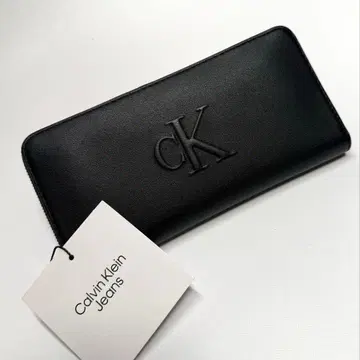 캘빈클라인 라운드 지퍼 장지갑 가죽 로고 CK 블랙