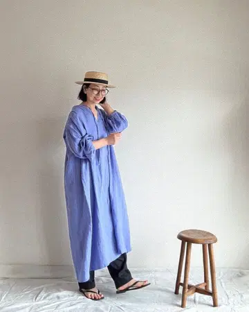 새상품) la chic baton 카프탄 린넨 원피스 셀룰리안 블루