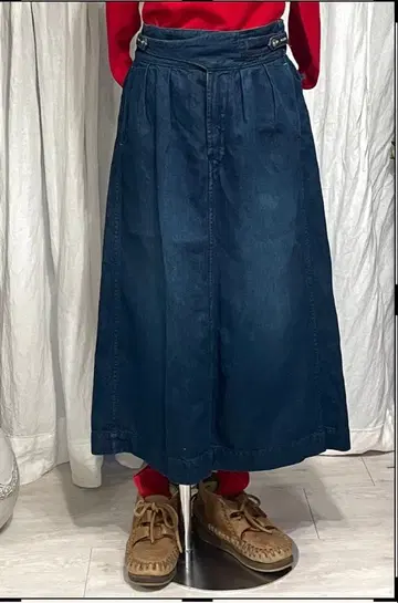 45R 데님 롱 구르카 스커트