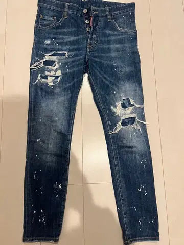 데미지 가공 스키니 청바지 다크 블루