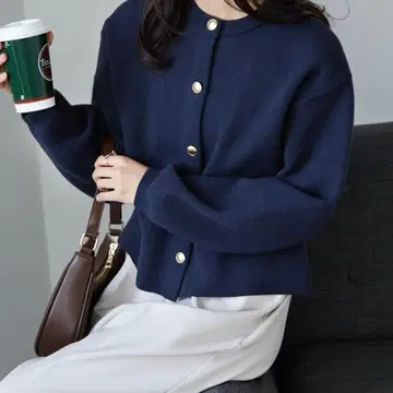 골드 톤 버튼 니트 가디건