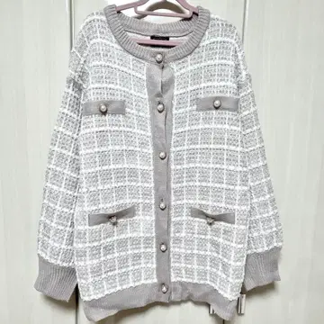 evelyn 트위드 펄 가디건 핑크