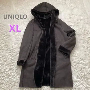 새상품급 [ UNIQLO ] 무스탕 터치 후디드 코트 다크 그레이 XL
