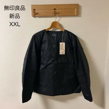 새상품 무인양품 재생 나일론 경량 노카라 다운 자켓 XXL 블랙 블랙