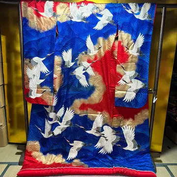 우치카케 이로 우치카케 순수 실크 교유젠 날아가는 학