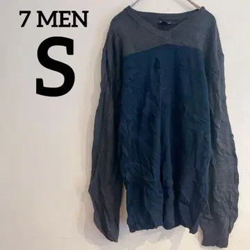 7 MEN S 그레이 네이비 V넥 긴팔 스웨터