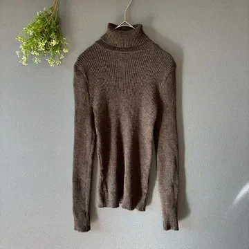 쿠카이 (M) 이탈리아제 울 혼방 터틀넥 리브 니트 고급스러움 시크