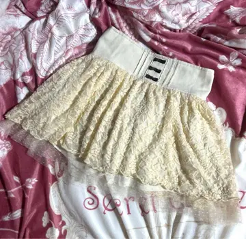 리즈리사 LIZLISA 무릎 위 치마바지 리본 레이스 튤 아이보리 화이트