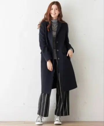 SHARE PARK 네이비 체스터 코트 울 혼방