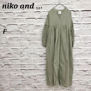 니코앤드 F V넥 풀 버튼 긴팔 원피스 턱 플리츠 코튼 그린 계열