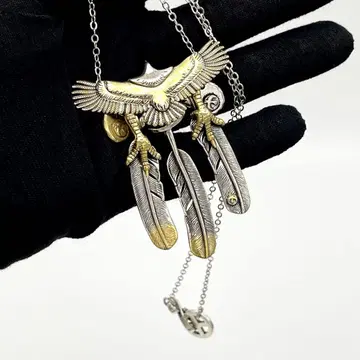 실버 925 남성용 초커 이글 페더 목걸이 빅 사이즈