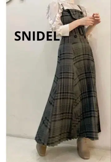 스나이델 트렌치 점프 스커트 롱 체크 그레이