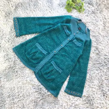 BEATRICE [ M ] 니트 가디건 틸 색상 철 버튼 긴팔 리브 소매