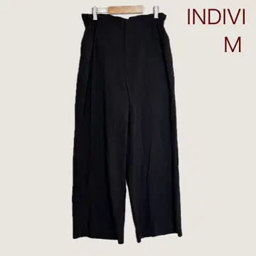 INDIVI 워셔블 턱 입고 미디 와이드 팬츠 블랙 허리밴딩 38