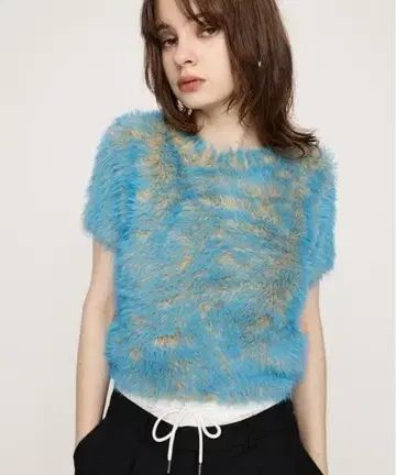 SLY 믹스 컬러 니트 샤기 반팔 니트