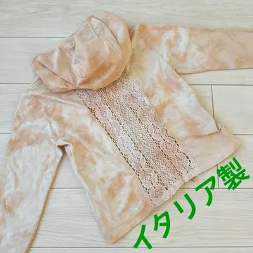 레이스 패널 후드티 핑크 베이지 이탈리아제 스타일리시