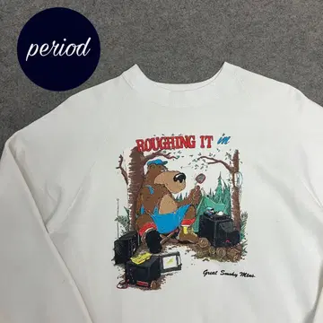 P2727 80s vintage 패러디 곰 캠핑 래글런 맨투맨