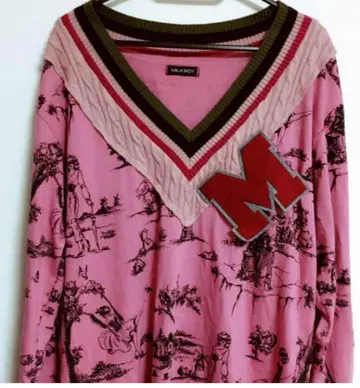 MILKBOY V넥 올 패턴 긴팔 티셔츠 니트