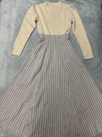 프로포션 바디 드레싱 리브 케이블 하운드투스 체크 니트 원피스