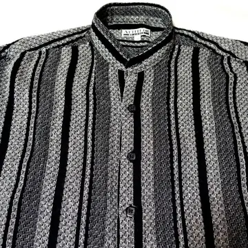 ATTITUDE 밴드 카라 스트라이프 긴팔 셔츠 L 린넨 코튼 소재