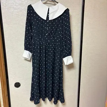 마리메꼬 네이비 물방울 패턴 원피스 (긴팔)