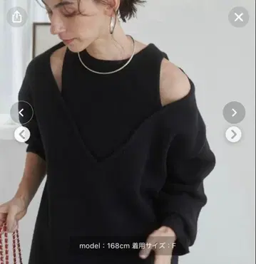 ANGIE 페이크 레이어드 V넥 니트 블랙