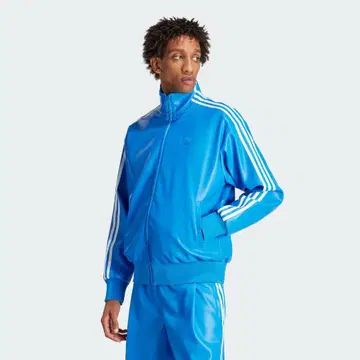 adidas 인조 가죽 트랙 자켓 블루 쓰리 스트라이프