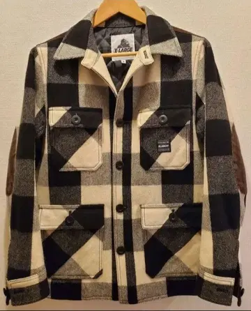 엑스라지 자켓 아우터 울 흑백 체크 무늬 충전솜