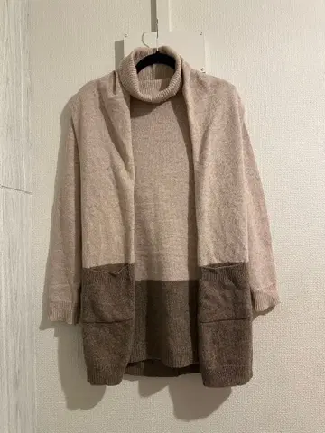 베이지 터틀넥 니트 롱 기장 베스트 셋업