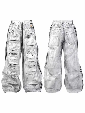 RYE CHASIN 데미지 가공 와이드 팬츠 hiphop street