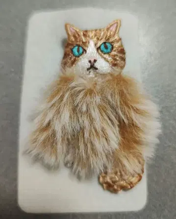 미사용품 자수 브로치 고양이 캣 퍼 라캄