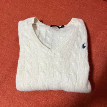 오늘의 특가 랄프 로렌 화이트 케이블 짜임 V넥 스웨터